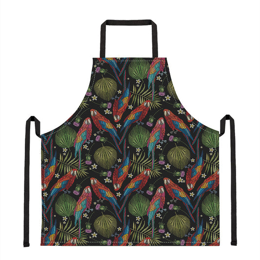 Embroidery Parrot Pattern Print Apron