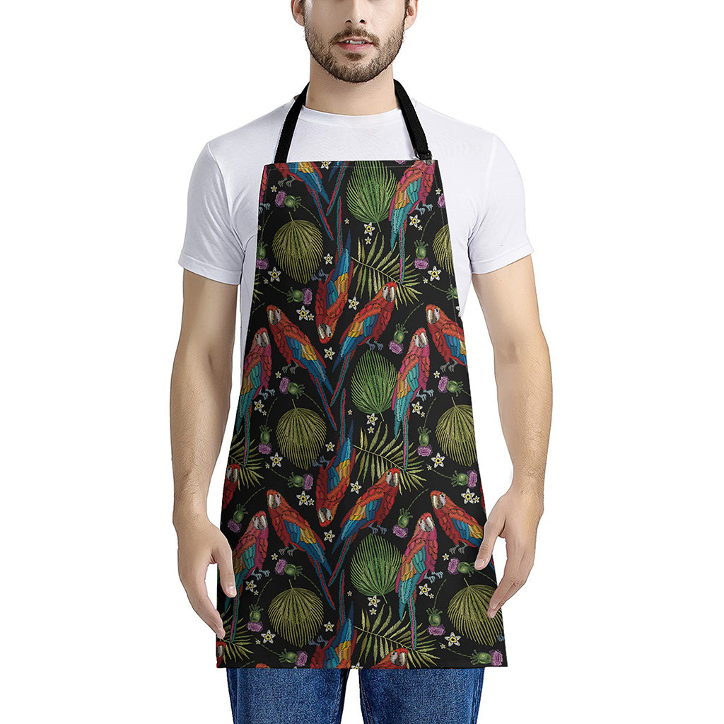 Embroidery Parrot Pattern Print Apron