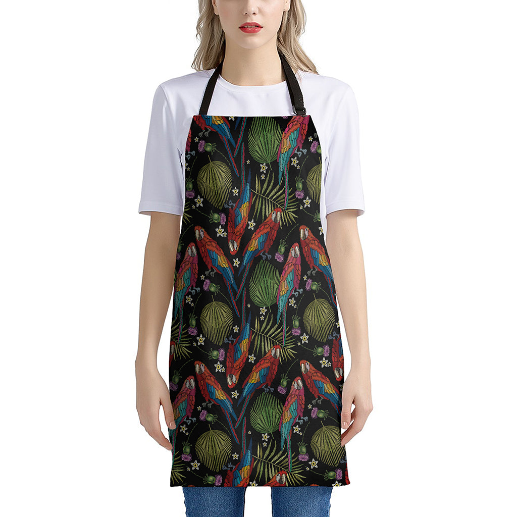 Embroidery Parrot Pattern Print Apron