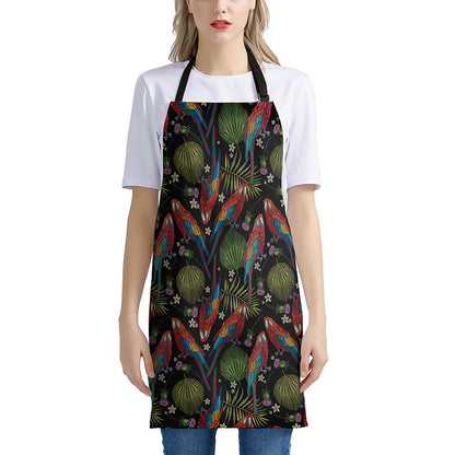 Embroidery Parrot Pattern Print Apron