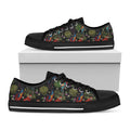 Embroidery Parrot Pattern Print Black Low Top Sneakers