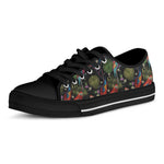 Embroidery Parrot Pattern Print Black Low Top Shoes