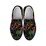 Embroidery Parrot Pattern Print Black Slip On Shoes