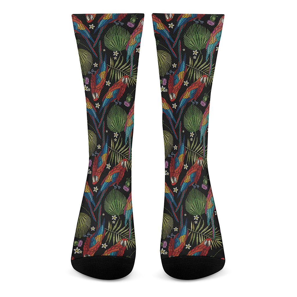 Embroidery Parrot Pattern Print Crew Socks
