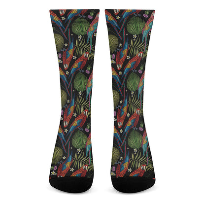 Embroidery Parrot Pattern Print Crew Socks