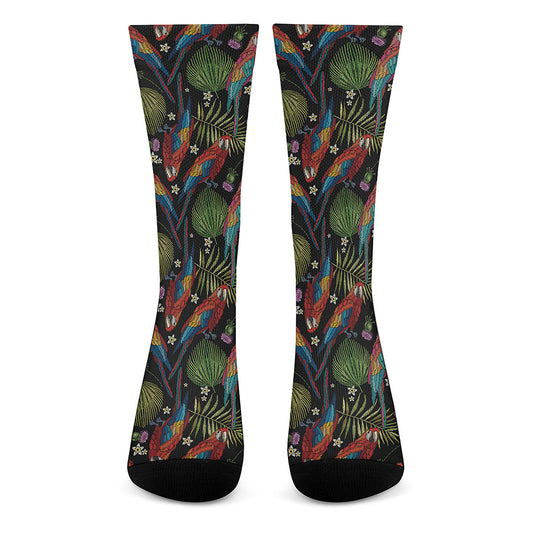 Embroidery Parrot Pattern Print Crew Socks