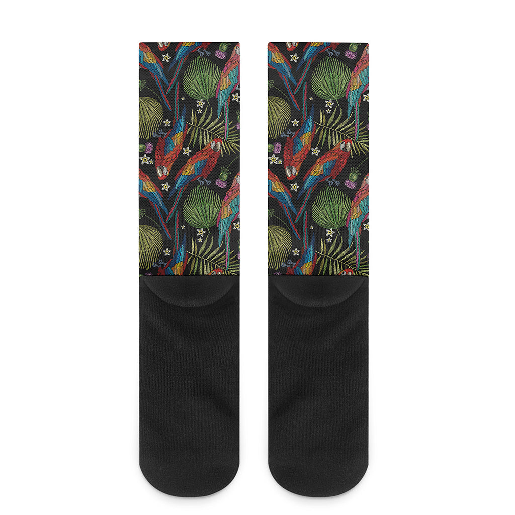 Embroidery Parrot Pattern Print Crew Socks