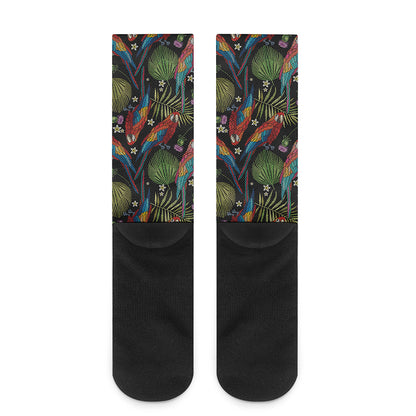 Embroidery Parrot Pattern Print Crew Socks