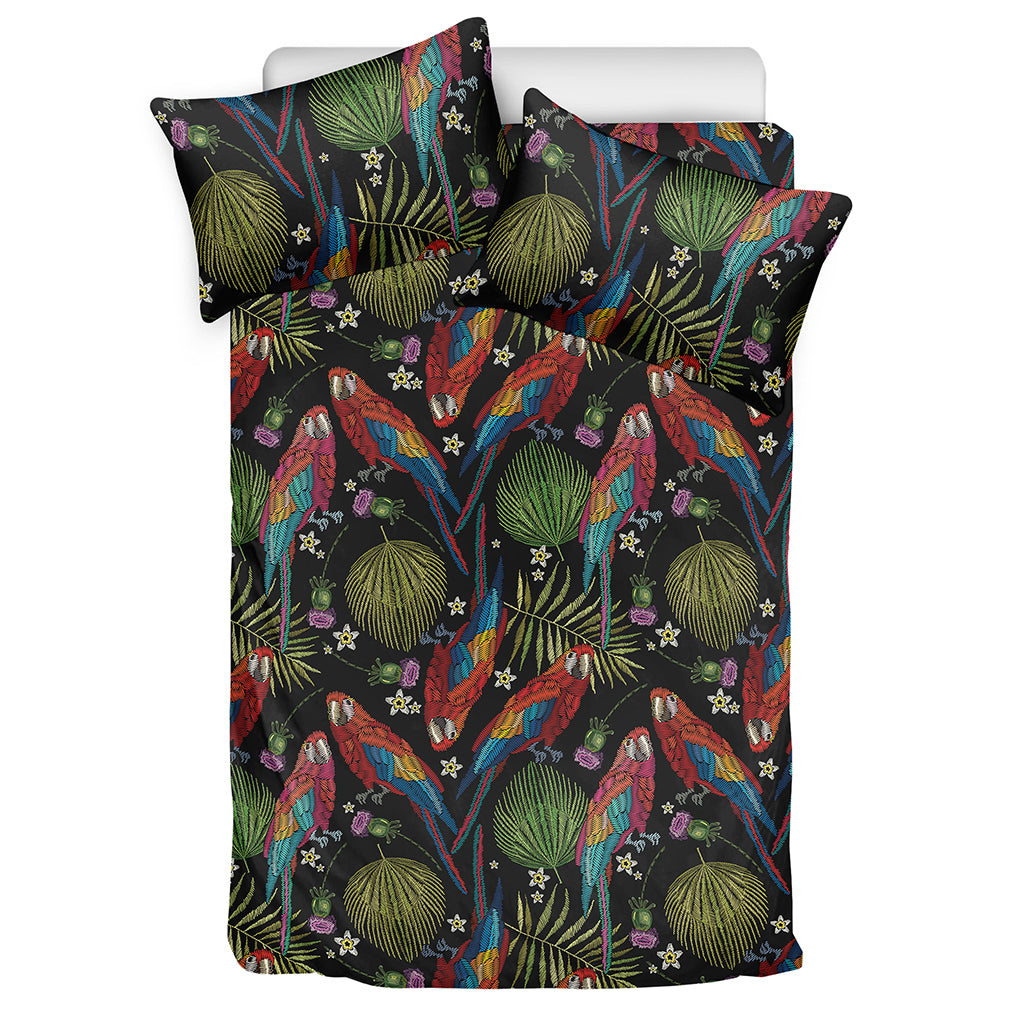 Embroidery Parrot Pattern Print Duvet Cover Bedding Set