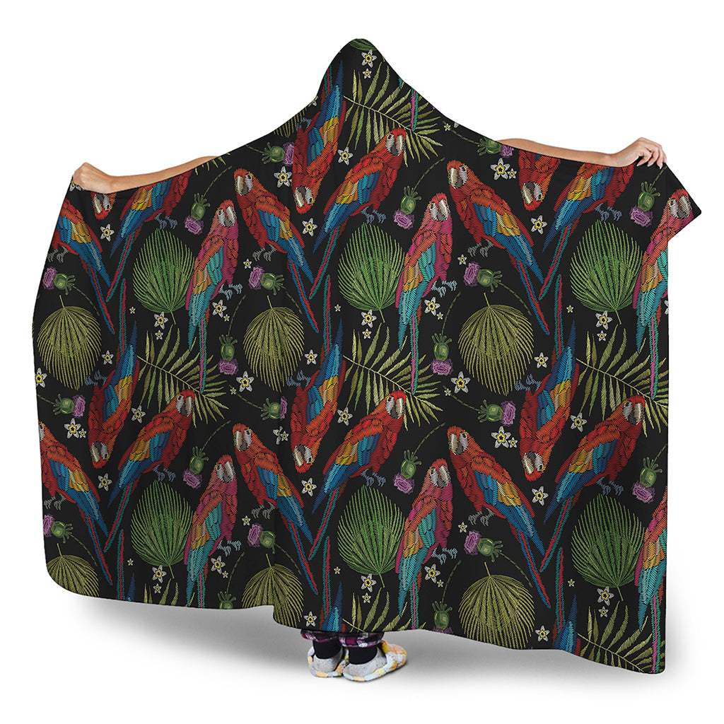 Embroidery Parrot Pattern Print Hooded Blanket