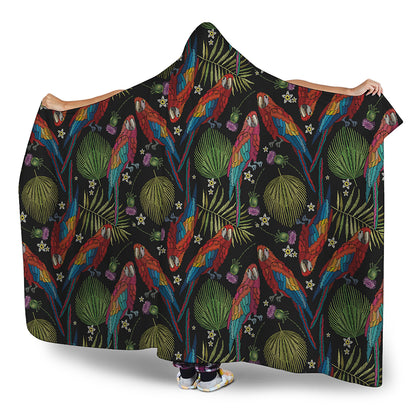 Embroidery Parrot Pattern Print Hooded Blanket