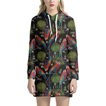 Embroidery Parrot Pattern Print Hoodie Dress