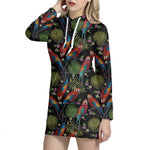Embroidery Parrot Pattern Print Hoodie Dress
