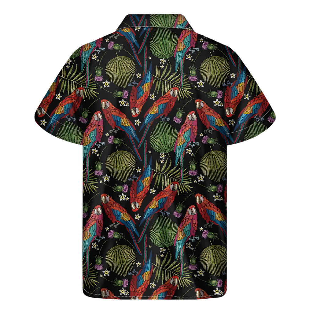 Embroidery Parrot Pattern Print Men's Short Sleeve Shirt