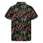 Embroidery Parrot Pattern Print Men's Short Sleeve Shirt