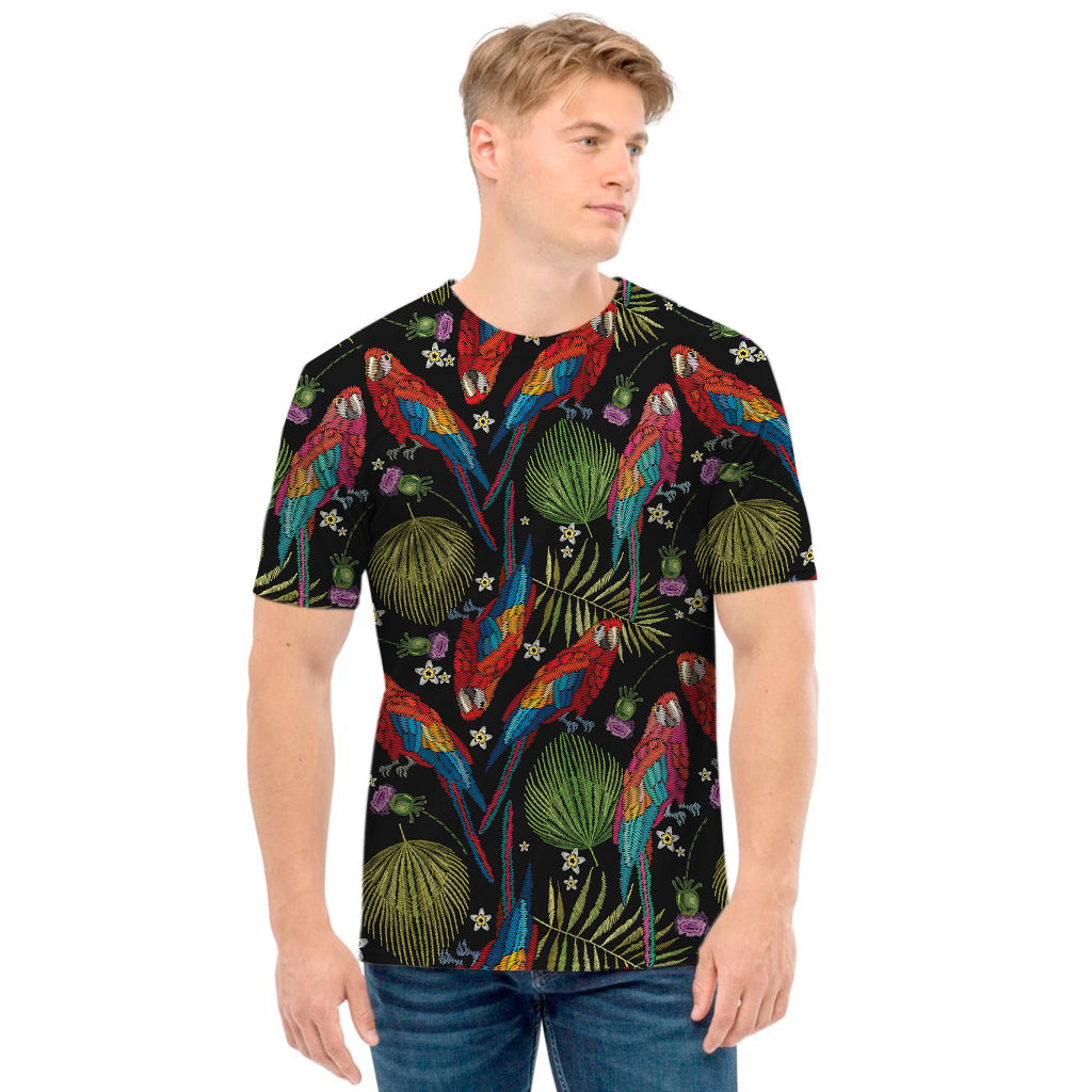 Embroidery Parrot Pattern Print Men's T-Shirt
