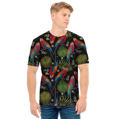 Embroidery Parrot Pattern Print Men's T-Shirt