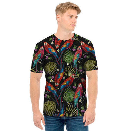 Embroidery Parrot Pattern Print Men's T-Shirt