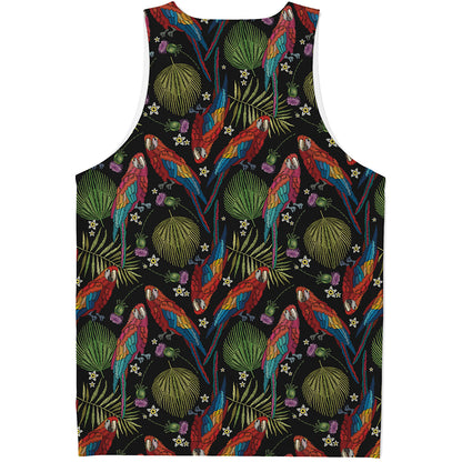 Embroidery Parrot Pattern Print Men's Tank Top