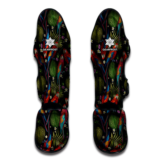 Embroidery Parrot Pattern Print Muay Thai Shin Guard