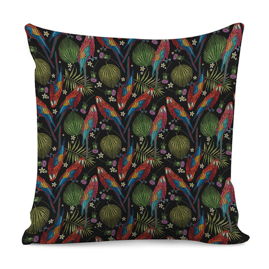 Embroidery Parrot Pattern Print Pillow Cover