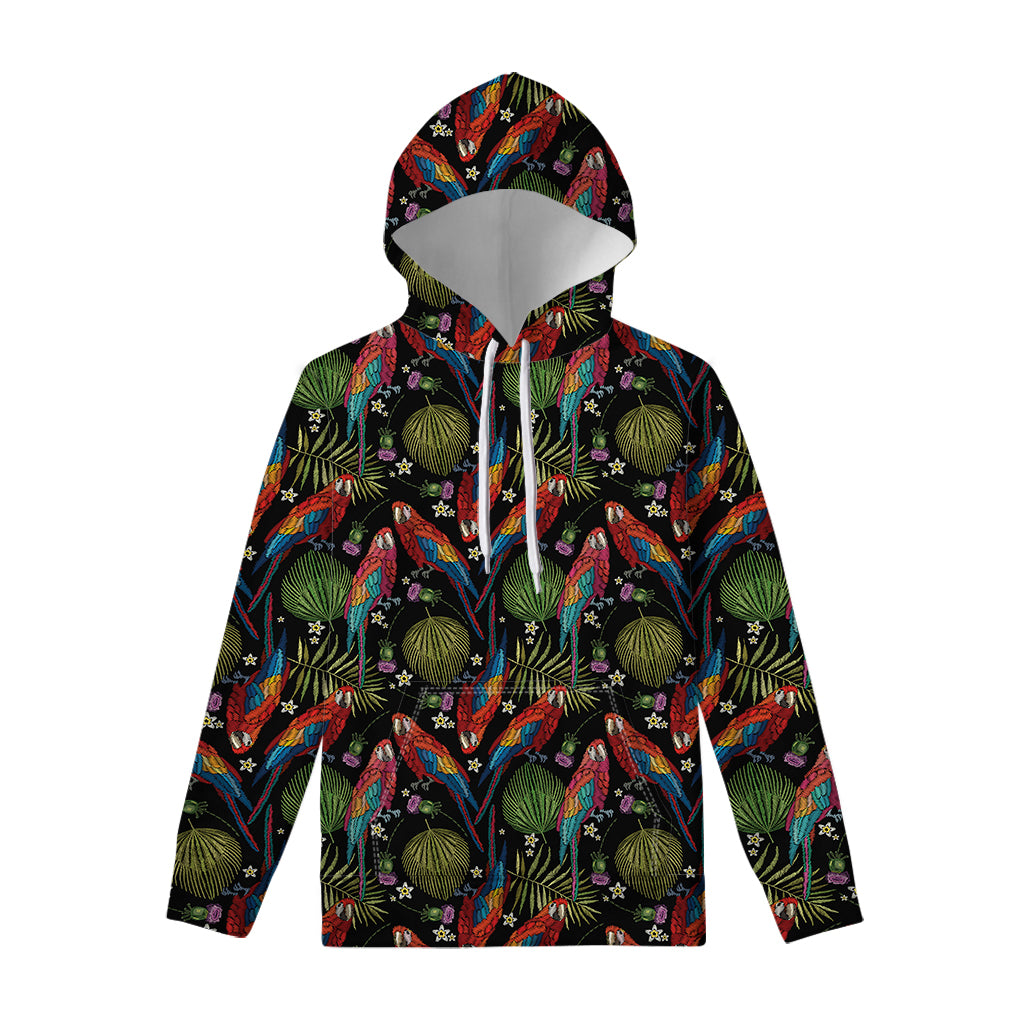 Embroidery Parrot Pattern Print Pullover Hoodie