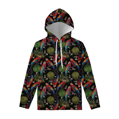 Embroidery Parrot Pattern Print Pullover Hoodie