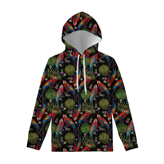 Embroidery Parrot Pattern Print Pullover Hoodie
