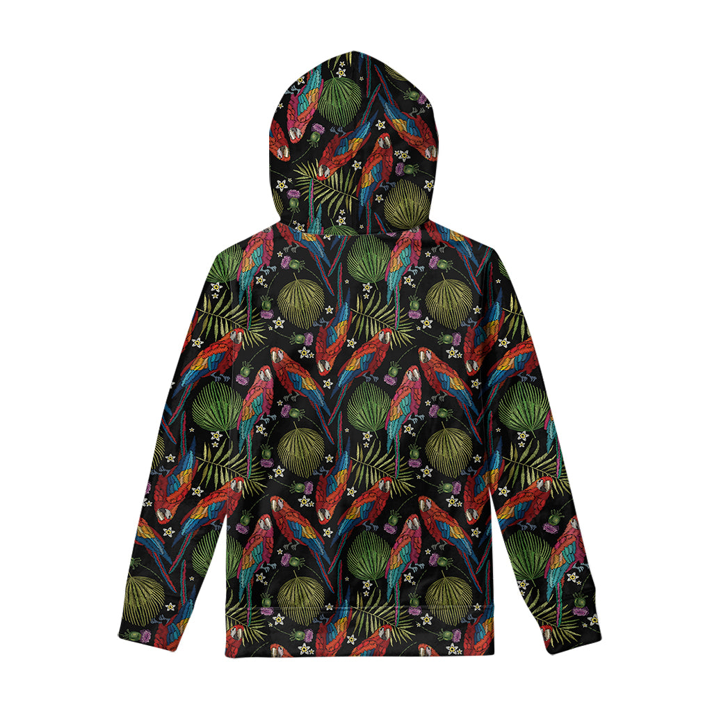 Embroidery Parrot Pattern Print Pullover Hoodie