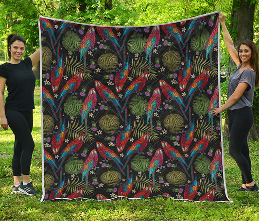 Embroidery Parrot Pattern Print Quilt