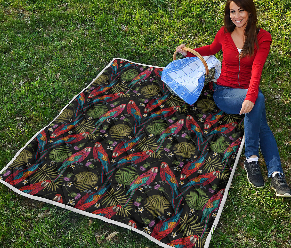 Embroidery Parrot Pattern Print Quilt