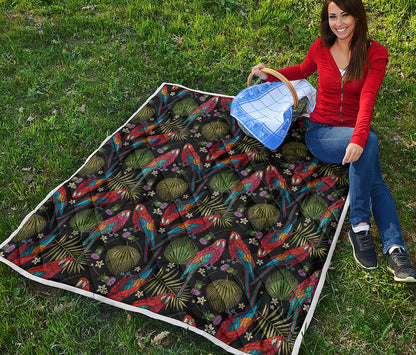 Embroidery Parrot Pattern Print Quilt