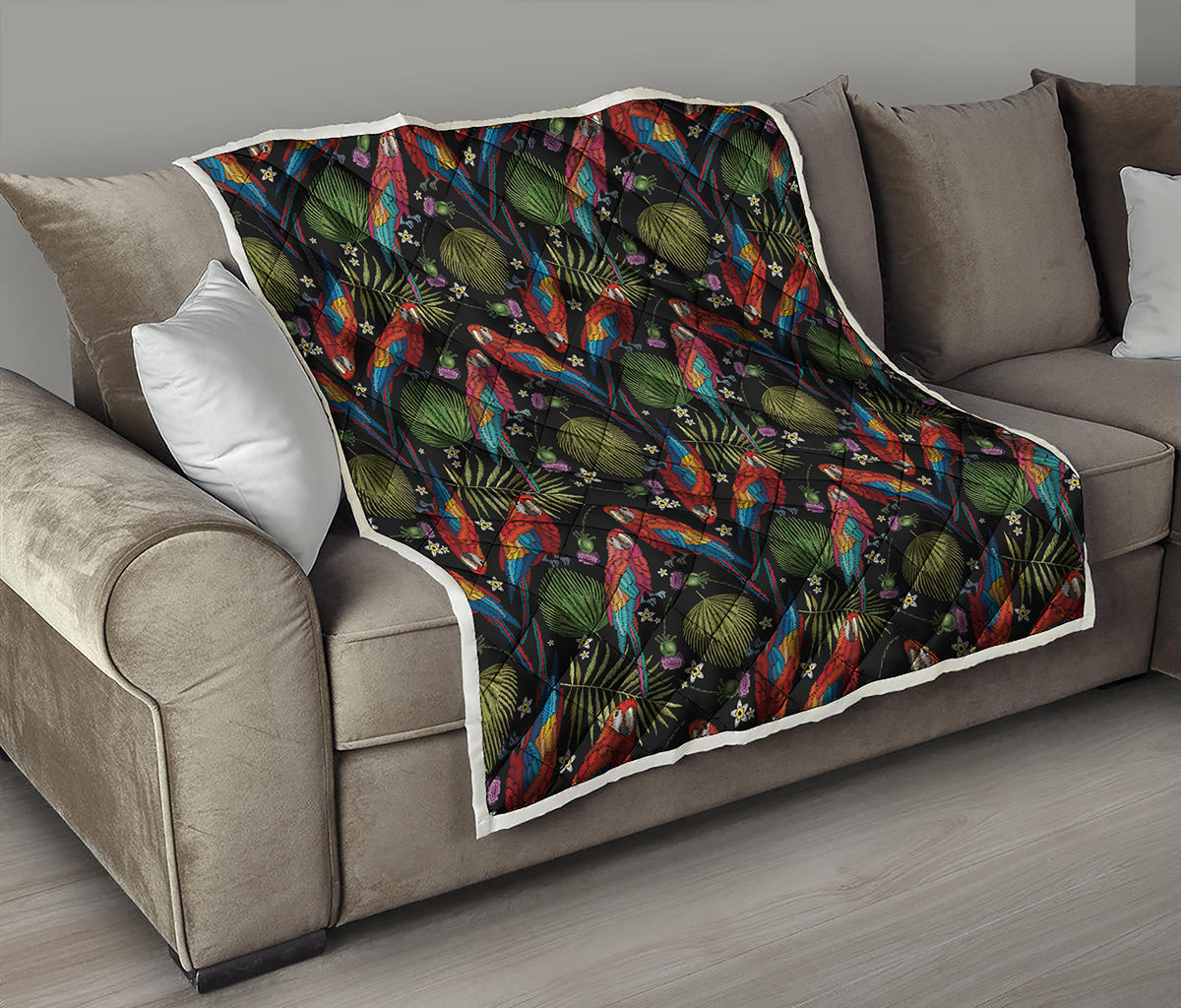 Embroidery Parrot Pattern Print Quilt