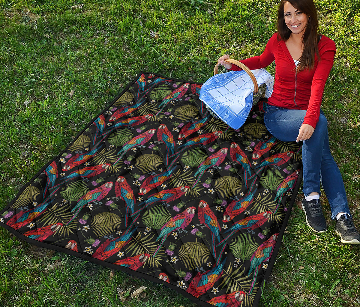Embroidery Parrot Pattern Print Quilt