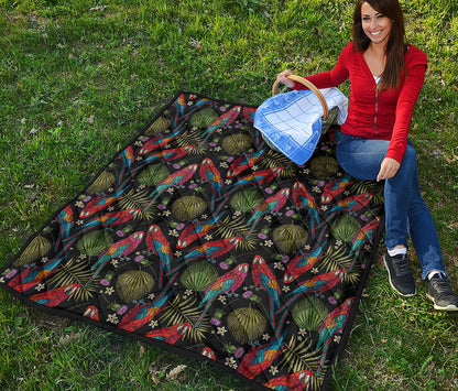 Embroidery Parrot Pattern Print Quilt