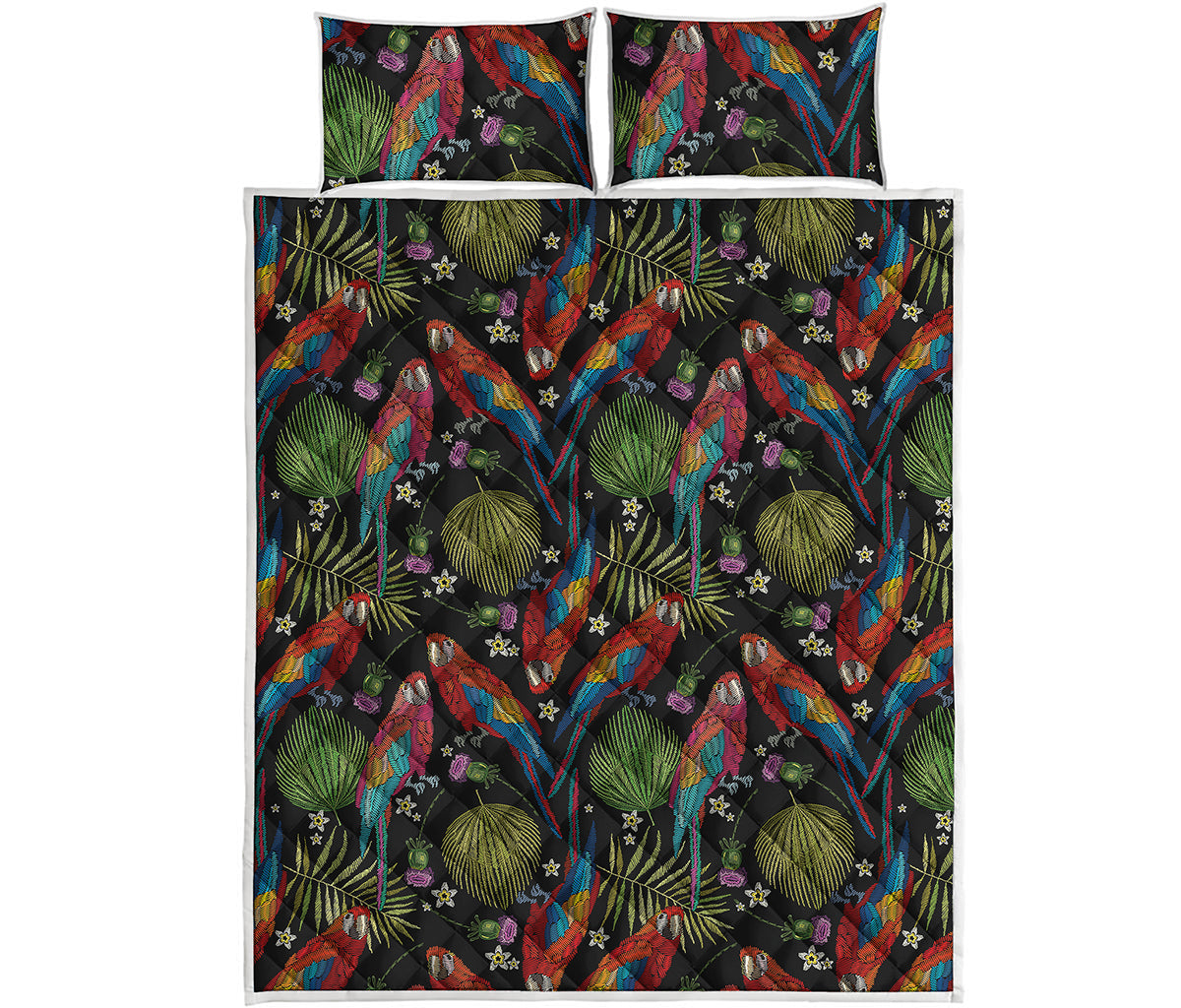 Embroidery Parrot Pattern Print Quilt Bed Set