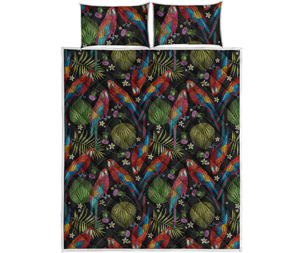Embroidery Parrot Pattern Print Quilt Bed Set