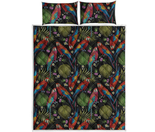 Embroidery Parrot Pattern Print Quilt Bed Set