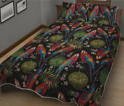 Embroidery Parrot Pattern Print Quilt Bed Set