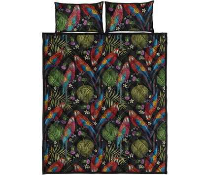 Embroidery Parrot Pattern Print Quilt Bed Set
