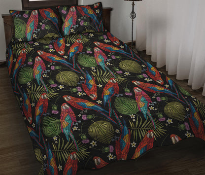 Embroidery Parrot Pattern Print Quilt Bed Set