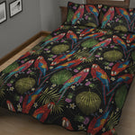 Embroidery Parrot Pattern Print Quilt Bed Set