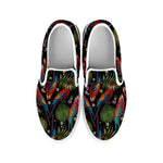 Embroidery Parrot Pattern Print White Slip On Shoes