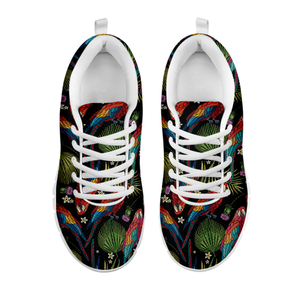 Embroidery Parrot Pattern Print White Sneakers