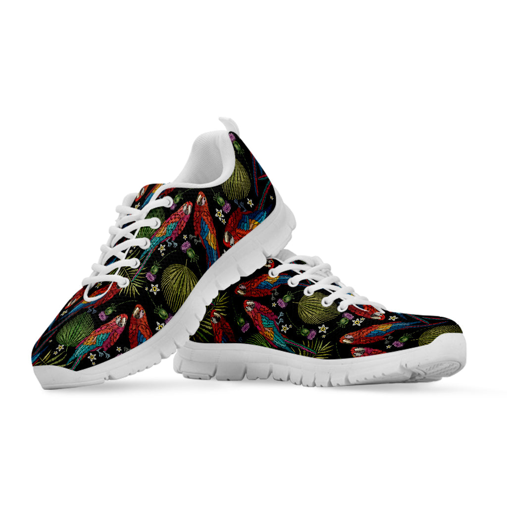 Embroidery Parrot Pattern Print White Sneakers