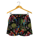 Embroidery Parrot Pattern Print Women's Shorts