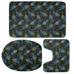 Embroidery Peacock Feather Print 3 Piece Bath Mat Set