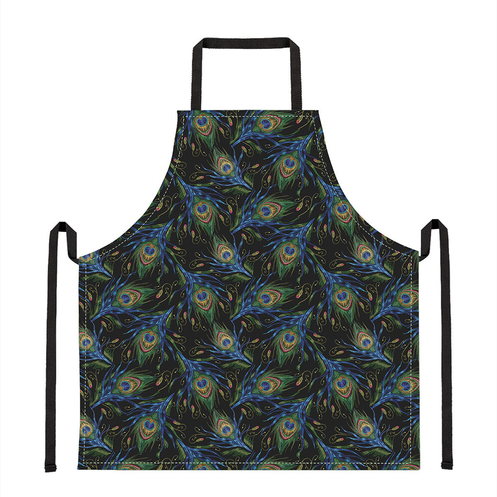 Embroidery Peacock Feather Print Apron