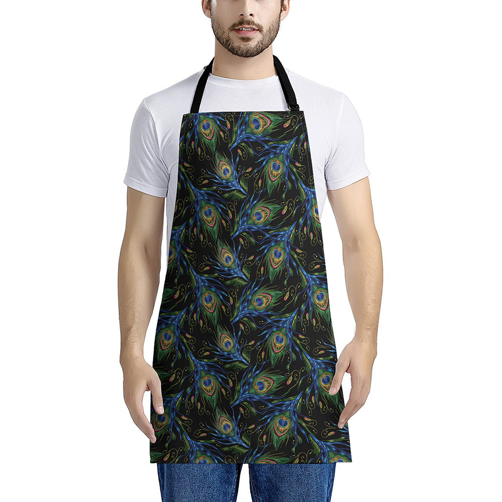 Embroidery Peacock Feather Print Apron