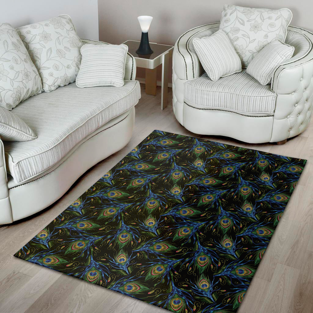 Embroidery Peacock Feather Print Area Rug